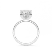 White Gold Princess Cut Diamond Hidden Halo Pave Engagement Ring With U Cut Setting.